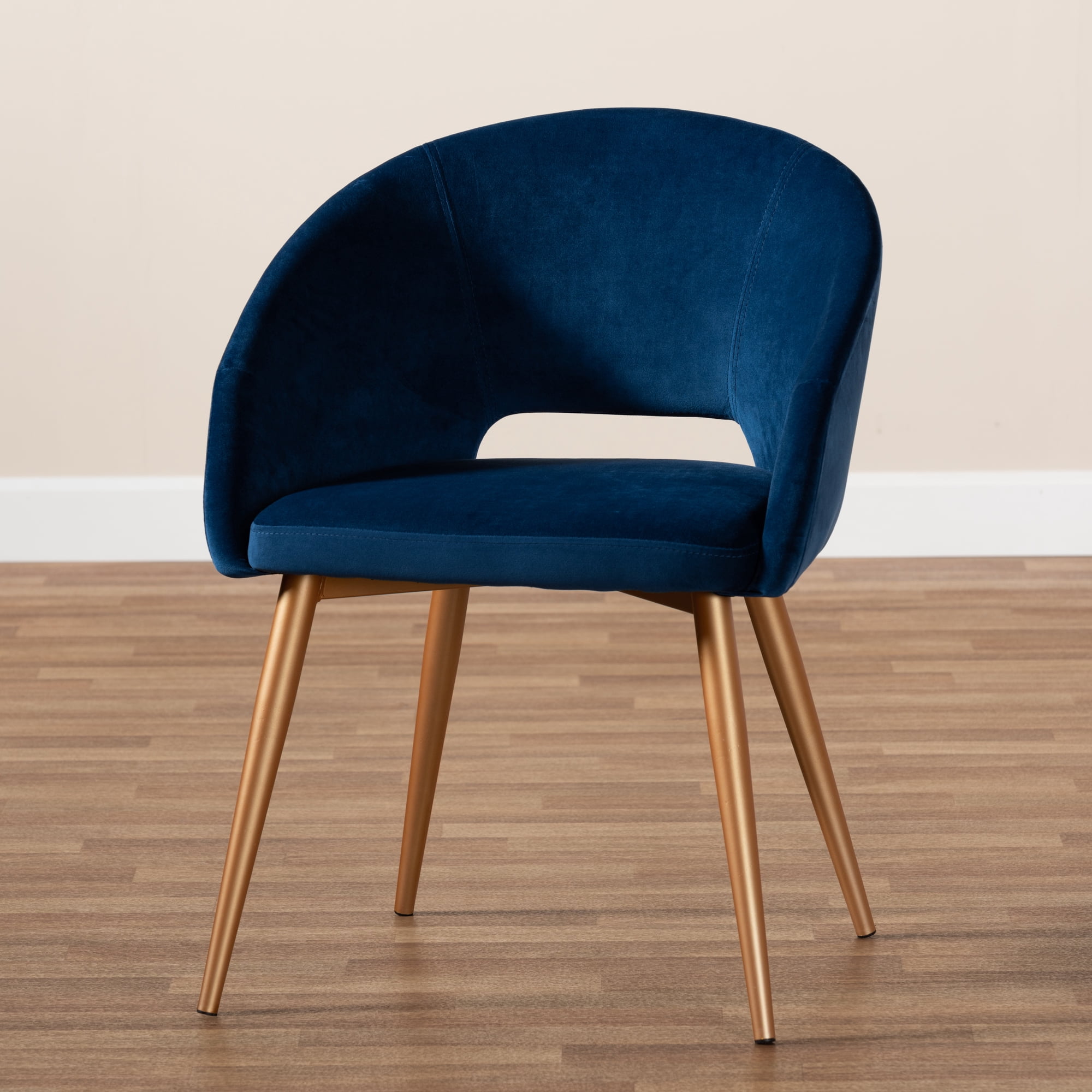 Baxton Studio Vianne Glam and Luxe Navy Blue Velvet Fabric Upholstered Gold Finished Metal Dining Chair