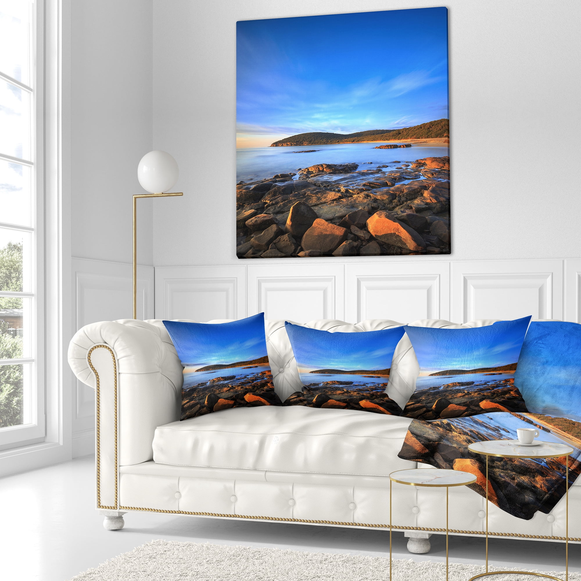 Designart Cala Violina Bay Beach Sunset - Seashore Photo Throw Pillow - 16x16