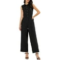 thumbnail image 1 of INSPIRAR CHIC Mono sin mangas con botones y lazo en la cintura para mujer, negro, 1 of 8