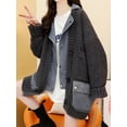 thumbnail image 4 of 2023 Spring Autumn Denim Patchwork Loose Lazy Style Thickened Clothes Knitted Sweater Coat Cardigan Top Women, 4 of 5