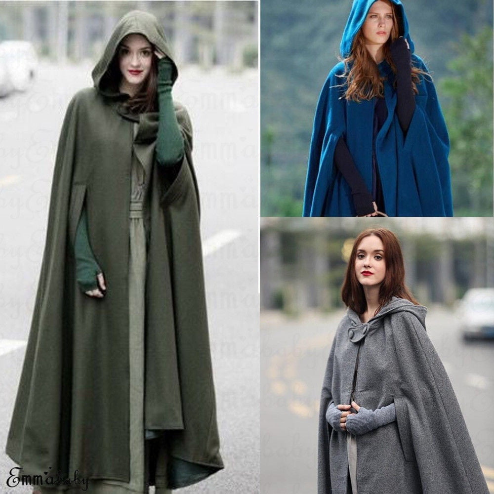 Womens Long Cape Cloak Hooded Wool Blend Coat Sleeveless