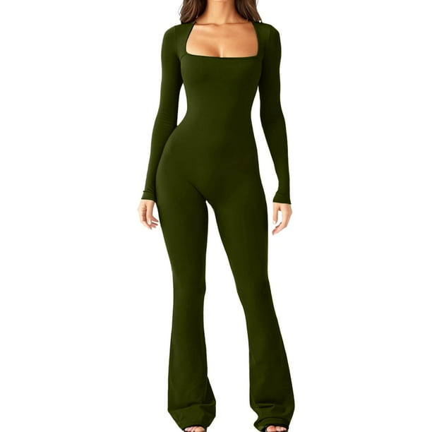 Monos de moda, mameluco suave de pierna ancha y largo completo para fiestas, vacaciones, viajes Color verde L Yuyangstore Mono corto