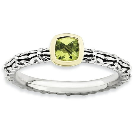 Stackable Expressions Checker-Cut Peridot Sterling Silver and 14kt Gold Ring