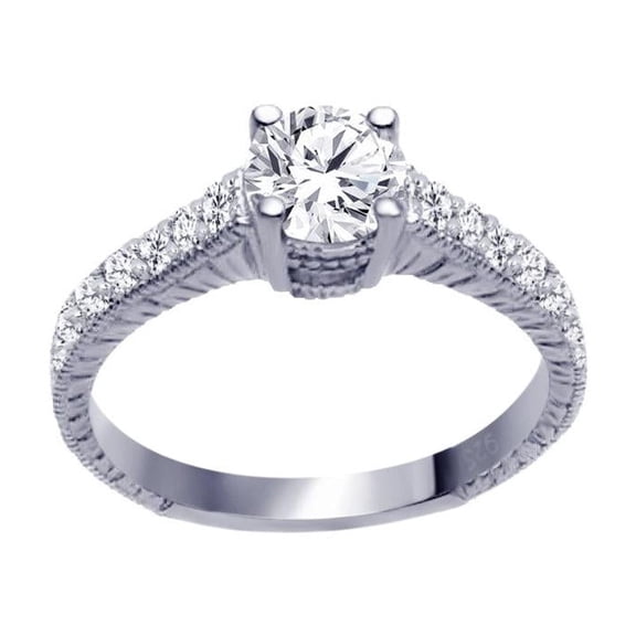 Sterling Silver 925 Rhodium Plated Pave Round Center Ring Band White CZ Jewelry Female Size 7