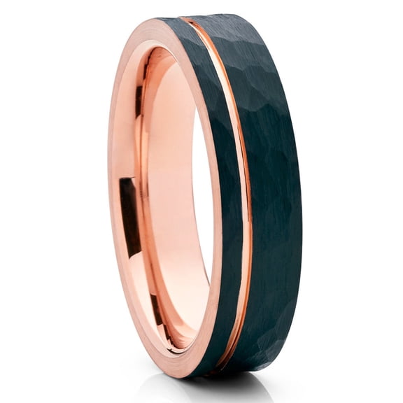 Rose Gold Tungsten Ring,Black Tungsten Ring,Hammered Wedding Ring,6mm Wedding Ring,Tungsten Carbide,Brush