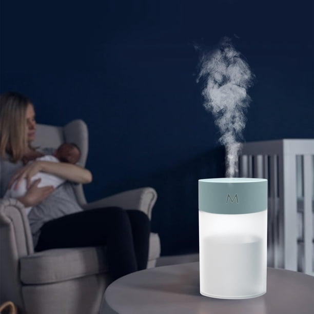 Humidificador en aerosol, luz nocturna colorida, humidificador silencioso, mini purificador para dormitorio y hogar.