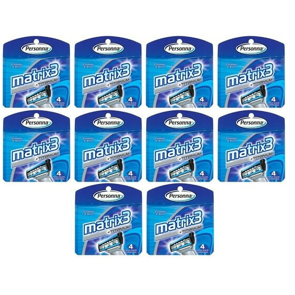 Personna Matrix3 Titanium Triple Blade Refill Cartridge Blades, 4 Ct. (Pack of 10)