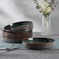 thumbnail image 4 of Vesteel Pasta Bowls Set of 4, 32oz Large Salad Bowls for Dinner Serving Soup, Ceramic Stoneware Pasta Plates with Textured Stripes, Microwave & Dishwasher Safe, Blackish Green, 4 of 8