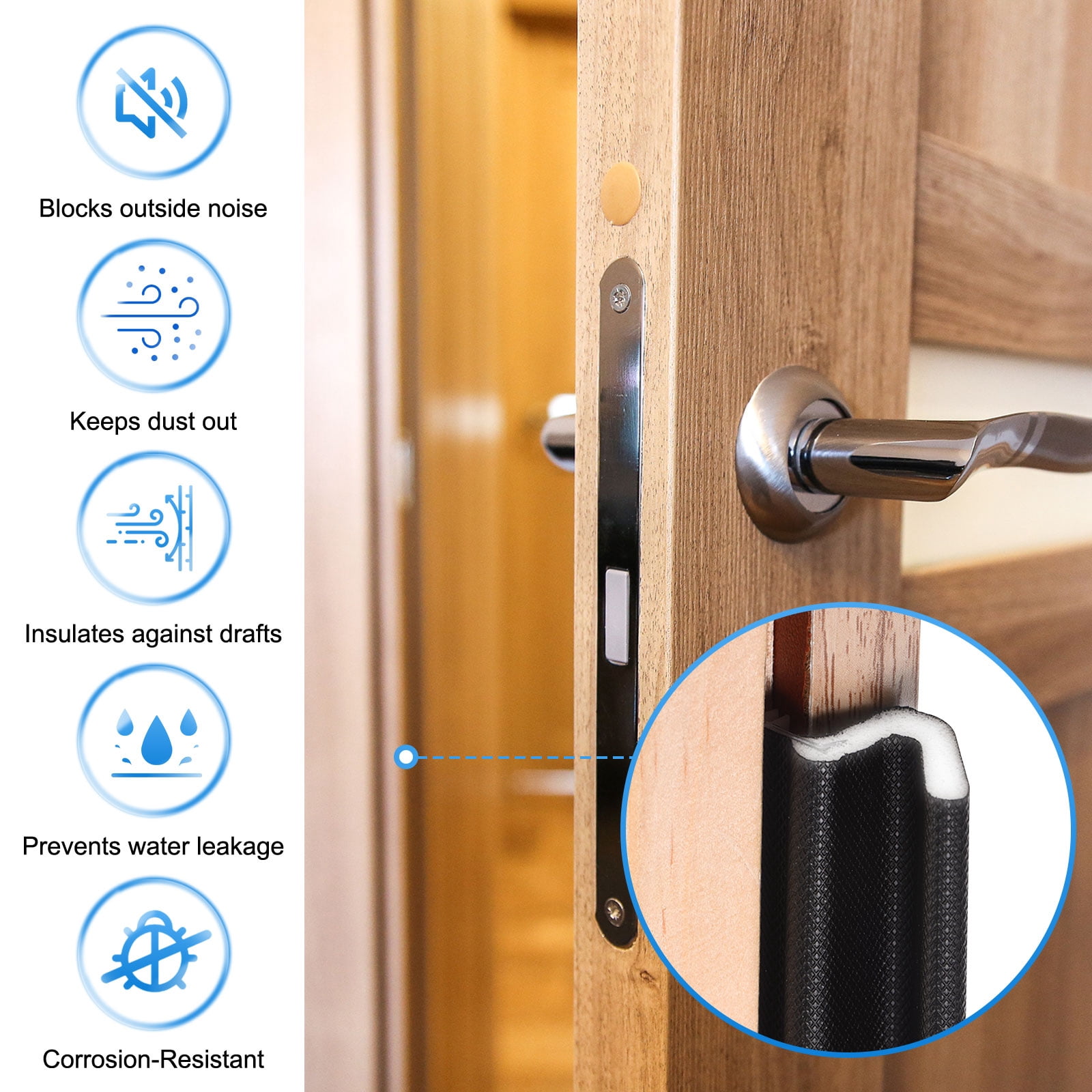 Uxcell Door Weather Stripping, 49.21 ft V-shaped Kerf Front Exterior Door Frame Weather Stripping with 4 Corner Seals for Soundproof Entry Interior Frame Window Gap Filler, Black/White