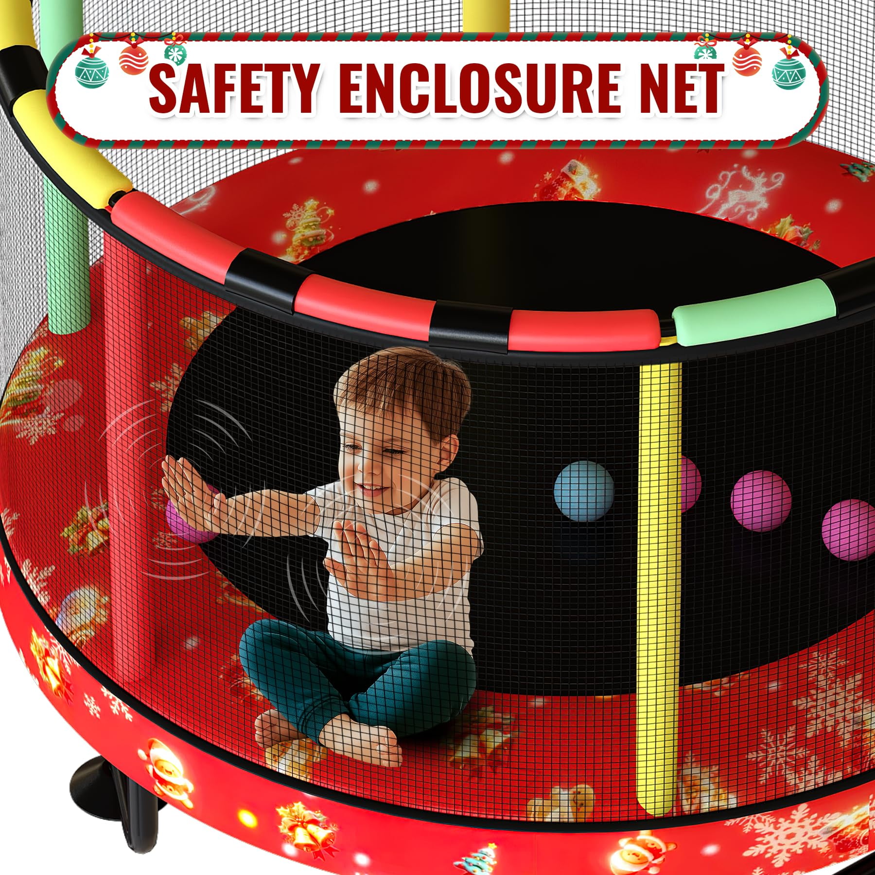 LinkRomat Round Trampoline for Kids, Indoor & Outdoor Toddler Trampoline with Enclosure, Adjustable Height Handrail & Durable Designs for Boys & Girls, 450lbs Capacity, 7-in-1, 55"