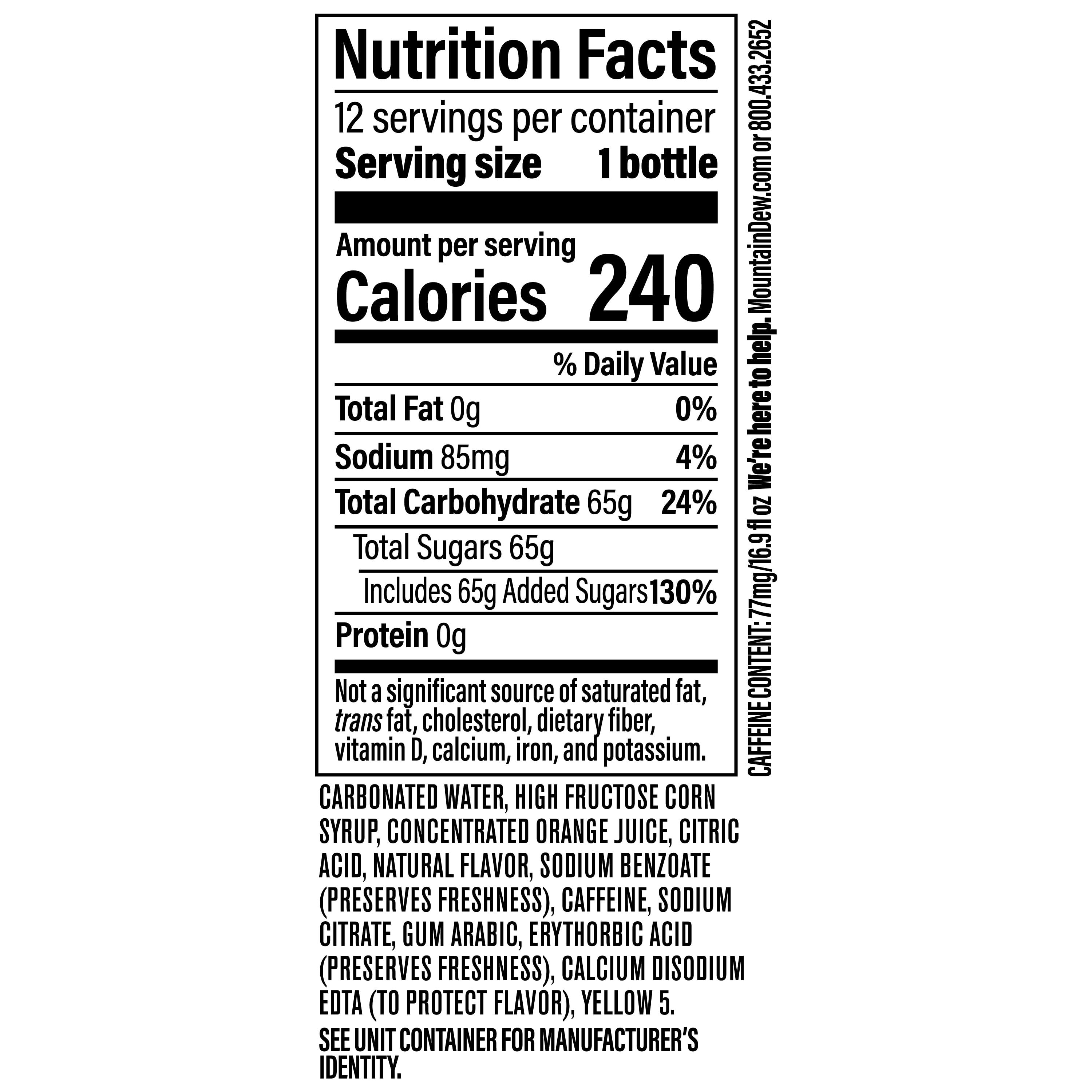 Mountain Dew Citrus Soda Pop, 16.9 fl oz, 12 Pack Bottles