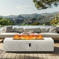 thumbnail image 5 of Outdoor Propane Fire Pit Table, 56-inch Rectangle White Concrete Firepit Table,50,000 BTU Stainless Steel Burner with Lava rock and Water-resistant Cover, 5 of 14