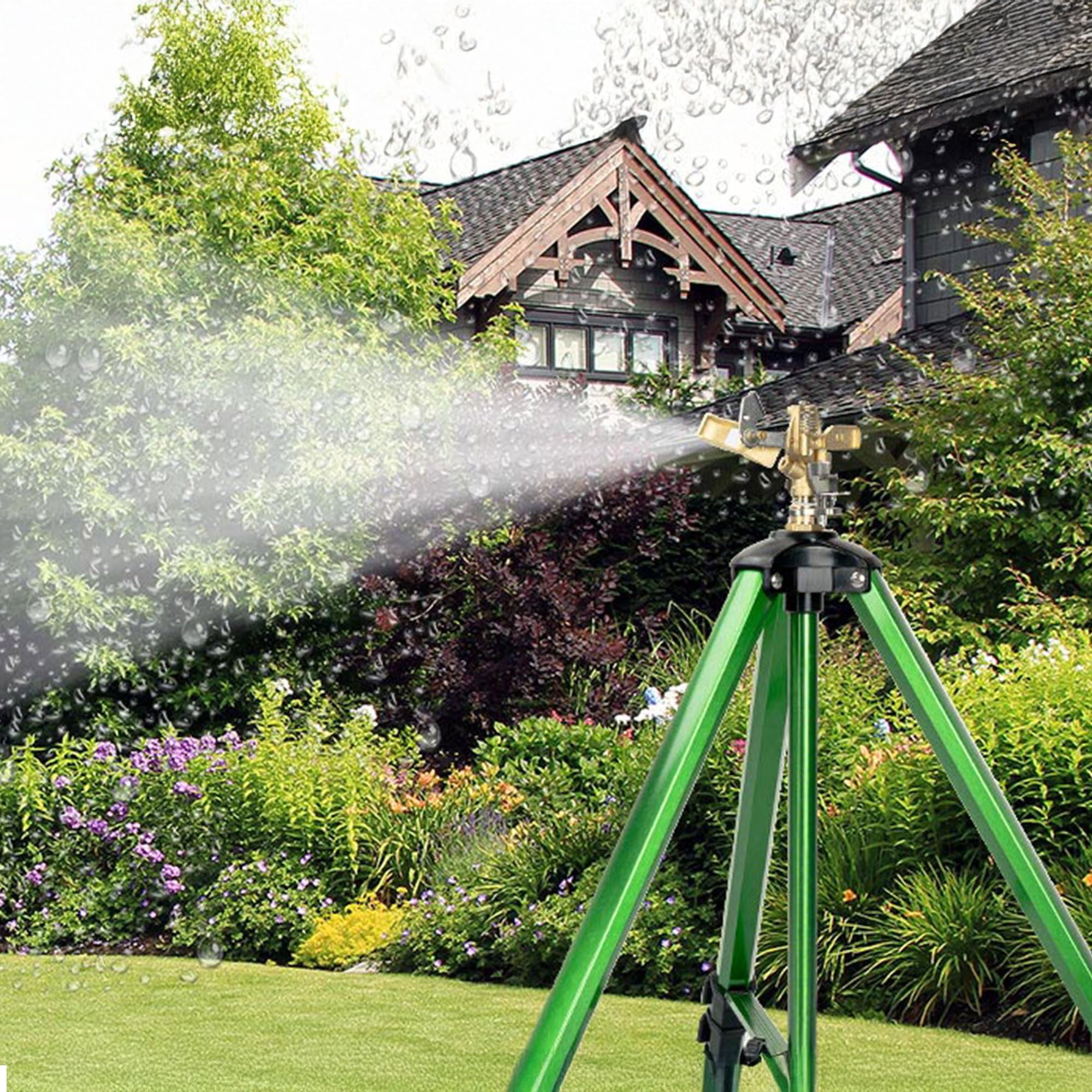 Impact Sprinkler On Tripod Base  Heavy Duty Adjustable Zinc Head For Lawn Yard Garden 360 Degree Large Area Irrigation 3/4" Connector Extension Flip Locks