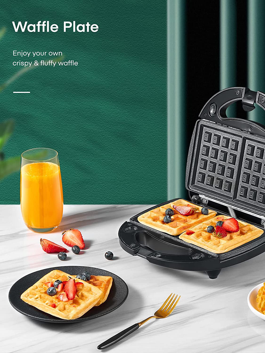 AICOOK Waffle Maker 3 in 1, Sandwich Maker with 3 Detachable Non-Stick