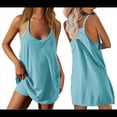 thumbnail image 3 of Vestido Deportivo para Mujer con Pantalones Cortos Debajo, Sin Mangas, Tirantes Finos, Color Azul Talla M, 3 of 6