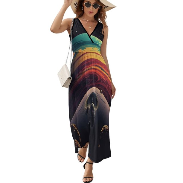 Cosmic Planet Vestido Sin Mangas Vestidos Para Mujer, Vestido Suelto De Verano 2025