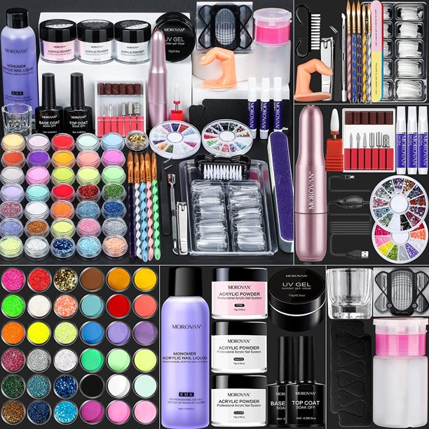 Morovan Acrylic Nail Kit with Drill Professional Nails Kit Clear White