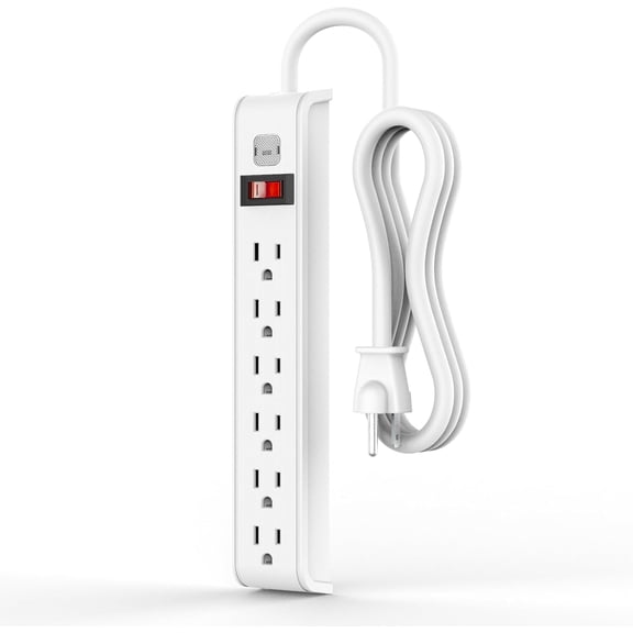 Sur Protector Power Strip, 6 Feet Extension Cord, 600 Joules Sur Protection, Multiple Protection 6 Outlet Strip, 14 AWG Cord, 15A/1875W, ETL Listed