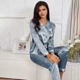thumbnail image 2 of Conjunto de pijama de satén de seda para Mujer, camisa de manga larga con pantalón, ropa de dormir, trajes de dormir para Mujer, primavera y otoño, 2 of 4