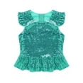 thumbnail image 3 of Raenseen Girls Sparkle Camisole Flutter Sleeve Peplum Tops Zipper Back Festival Outfit Performance Lake Green 12, 3 of 8