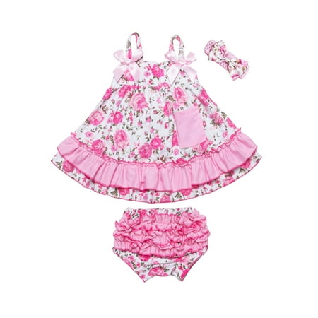 Le Top Bloomers (StylesILove Sweet Baby Girl Rose Print Cotton Top with Ruffle Bloomers and Headband 3 pcs Sunsuit Set (80/12-18)
