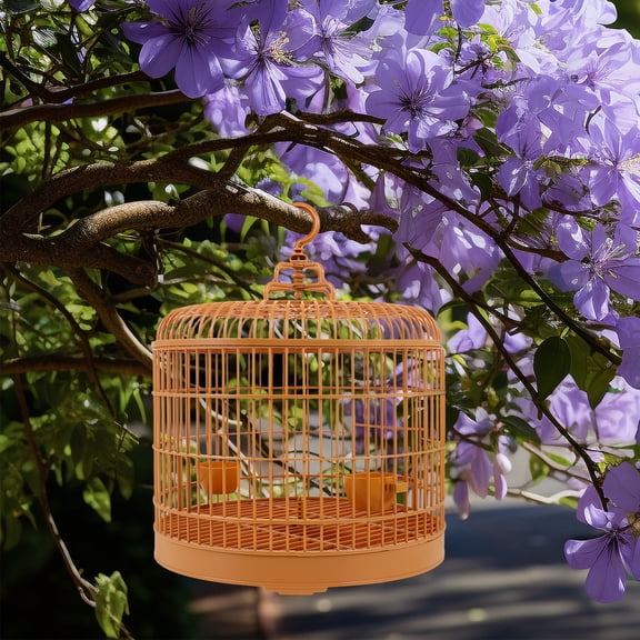 HEANUJJ Vintage Style Hanging Bird Cage Plastic Decorative Round Cage for Small Animals Chocolate