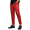 thumbnail image 5 of INSPIRE CHIC Shiny Pants for Men's Glitter 70s Disco Night Club Straight Leg Sequin Trousers 32 Red, 5 of 5