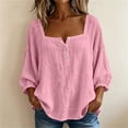 thumbnail image 2 of LIaqionyy Womens Cotton Linen Shirts 3/4 Sleeve Square Neck Casual Loose Solid Color Summer Blouses Clothes, 2 of 7