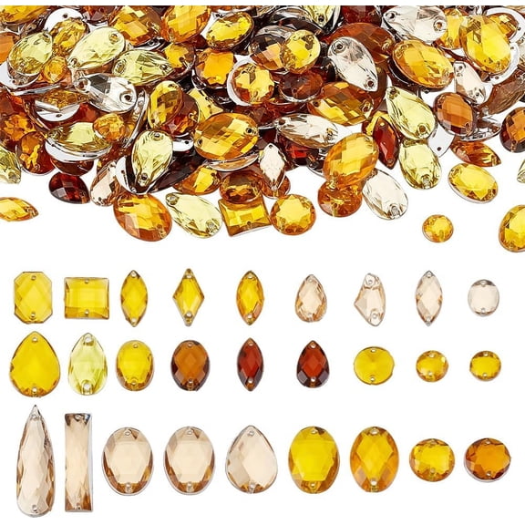 420Pcs Acrylic Sew On Rhinestone Gold Flatback Rhinestones for Clothes Crafts Mixed Shape Rhinestones Gems 2 Hole Sewing Beads Decorations for DIY Crafts Clothes Dress Shoes diy
