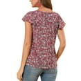 thumbnail image 3 of Unique Bargains Women's Square Neck Floral Ruffle Sleeve Chiffon Blouse Top XS Wine Red, 3 of 7