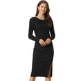 thumbnail image 1 of Vestido Elegante para Mujer con Diseño de Fruncidos y Decoración de Botones Vestido Largo con Dobladillo Dividido  Negro L, 1 of 5