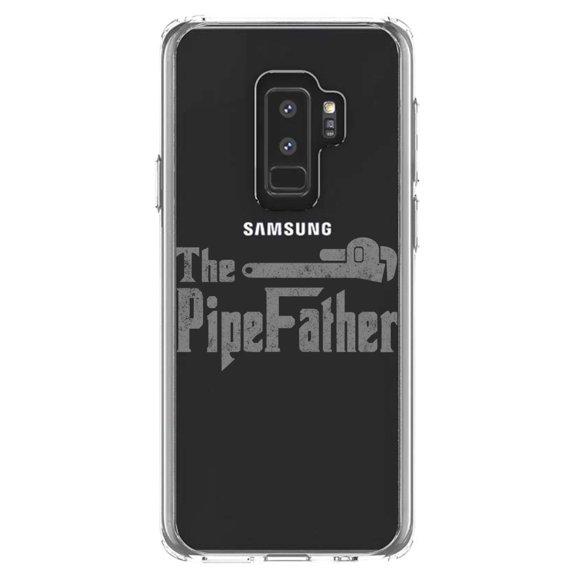 DistinctInk Clear Shockproof Hybrid Case for Samsung Galaxy S9  PLUS (6.2" Screen) - TPU Bumper Acrylic Back Tempered Glass Screen Protector - The PipeFather - Plumber