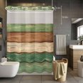 thumbnail image 5 of No Hook Farmhouse Dark Sage Green Brown Shower Curtain with Snap in Liner Set, Vintage Wooden Striped Waterproof Fabric Bathroom Curtains with See Through Top Window, Hotel Style Stall 48 x 72 Inch, 5 of 9