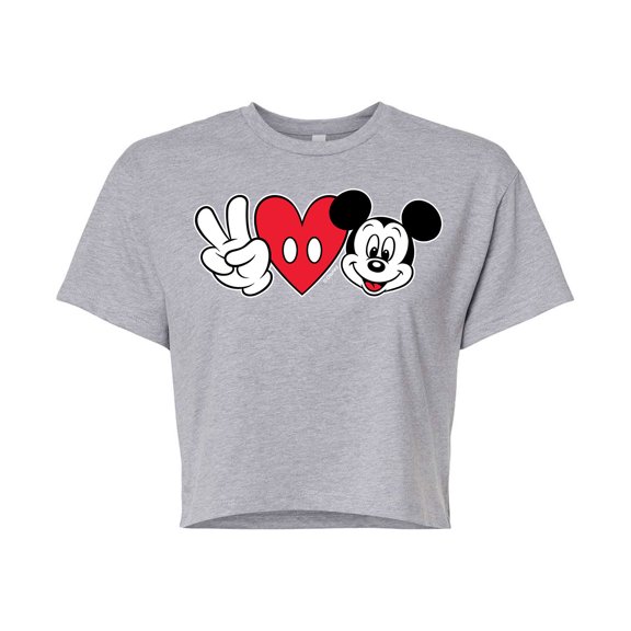 Mickey & Friends - Peace Love Mickey - Juniors Cropped Cotton Blend T-Shirt