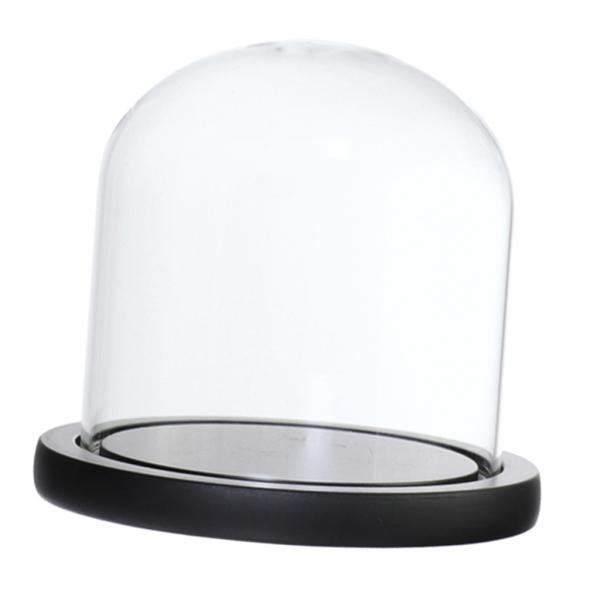 2XGLASS DOME CLOCHE PANTALLA de PANTALLA CUBIERTA NEGRO E BLESIY Cúpula transparente con base de madera