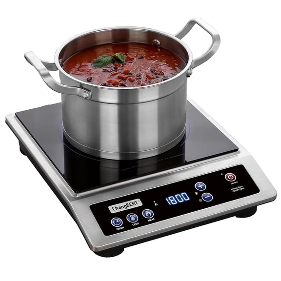 ChangBERT Induction Cooktop, Commercial Grade Portable Cooker, Large 8” Heating Coil, Premium Stainless Steel Countertop Burner with NSF Certified, 10 Hours Timer Powerful 1800W Professional Hot Plat