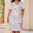 thumbnail image 3 of Rainbow Hearts Colorful Pattern Design Women's Loose Short Sleeve Dress Casual Summer Plus Size Long Dresses with Pockets, 3 of 5