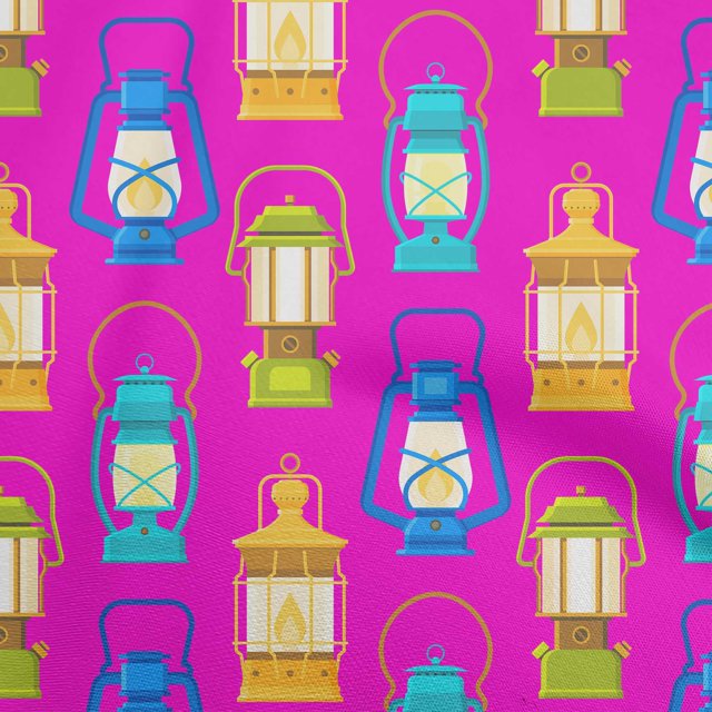 oneOone Cotton Poplin Fuschia Pink Fabric Retro Lantern Craft Projects Decor Fabric Printed By The Yard 56 Inch Wide