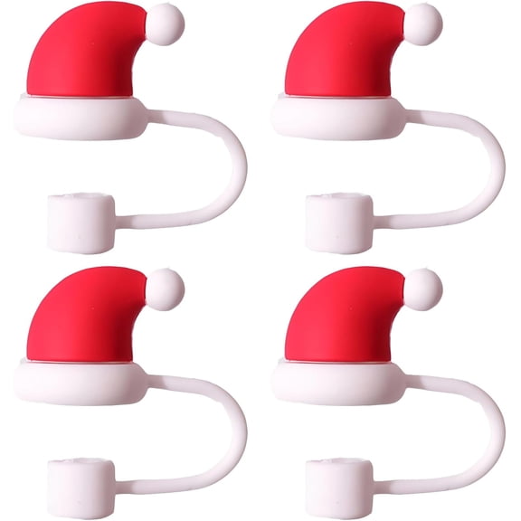 Silicone Straw Cover Cap for Stanley Cup  - Christmas Hat Shape Splash Proof Dust-Proof Reusable Straw Tips Lids Compatible with 30oz/ 40 oz Tumblers Accessories 4 Pack