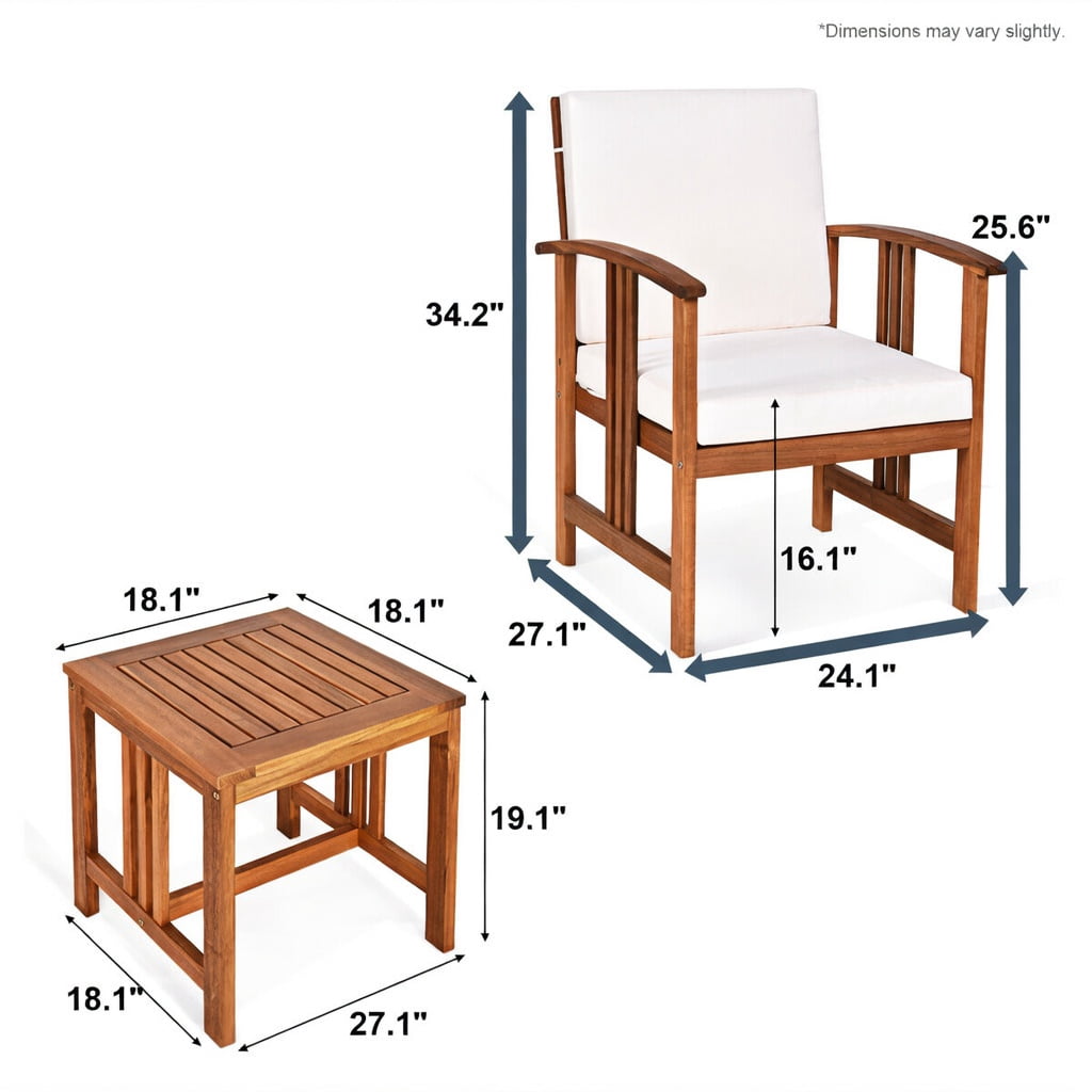 Hommoo 3-Piece Acacia Wood Outdoor Patio Sofa Set, Cushioned Garden Seating for Patio, Poolside & Backyard, White