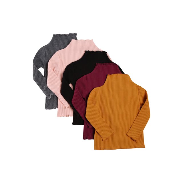Mialoley Enfants Tops, Filles Solide Couleur Stand Col Pull à Manches Longues Blouse 1-6ans