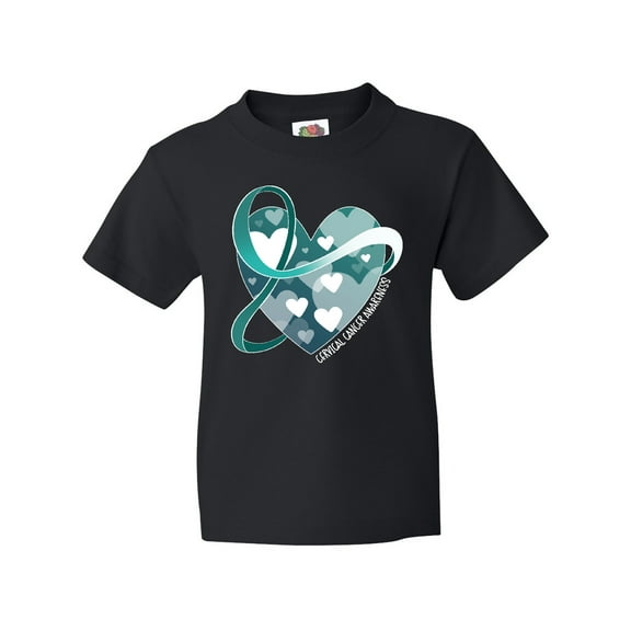 Inktastic Cervical Cancer Awareness Teal and White Ribbon Around Heart Youth T-Shirt