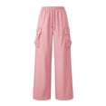 thumbnail image 2 of Hngshg Plus Size Cargo Pants for Women Drawstring Elastic Waist Solid Color Trendy Multi Pants Outdoors Wide Leg Pants with Pockets, 2 of 7