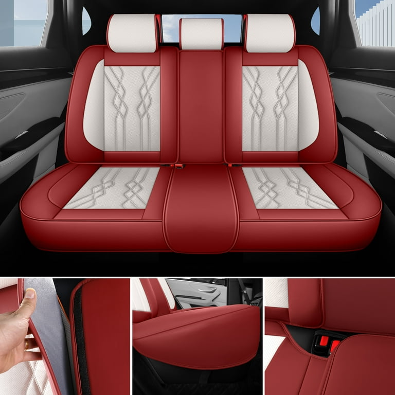 Red Rain Wine Red and White Car Seat Cover Luxury Leather Seat Covers11Pcs H White Wine Red