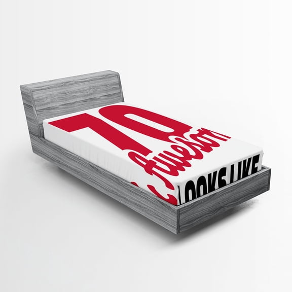 Ambesonne Saying Fitted Sheet, 70 Years Lettering Party, Twin Size, Dark Coral White