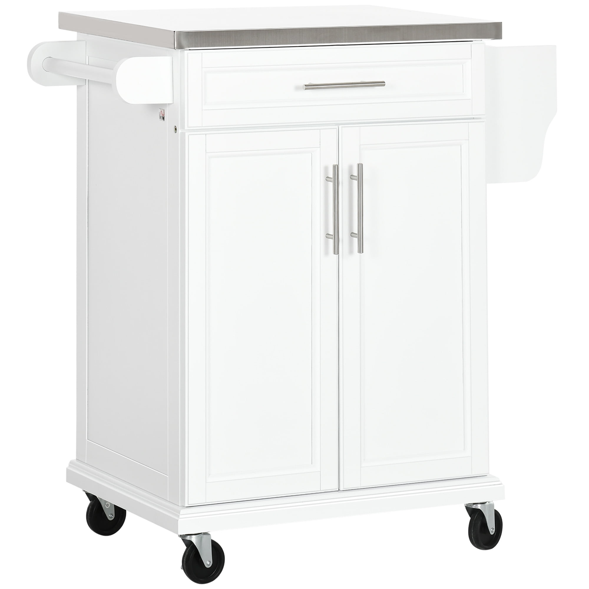 HOMCOM Rolling Kitchen Islands with Drawers, Pine Wood White, 32.75 in