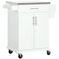 HOMCOM Kitchen Island on Wheels, Rolling Kitchen Cart with Stainless Steel Countertop, Drawer, Towel Rack and Spice Rack, Utility Storage Trolley, White