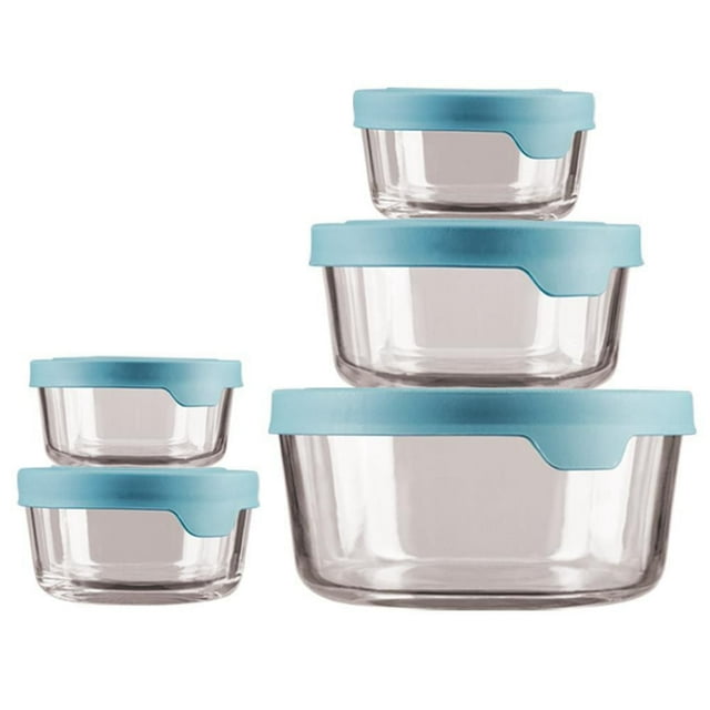Anchor Hocking 10 Piece Round Glass Food Storage Set with Mineral Blue Truseal Lids