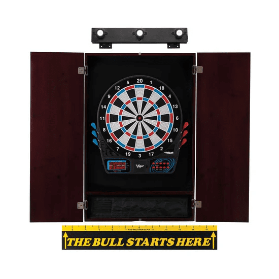 Viper 777 Electronic Dartboard, Metropolitan Mahogany Cabinet, "The Bull Starts Here" Throw Line Marker & Shadow Buster Dartboard Lights