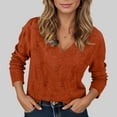 thumbnail image 2 of Sweaters For Women Casual V Neck Long Sleeve Knitted Solid Color Pullover Tops Soft Comfortable Fall Winter Everyday Wear Women Sweaters Orange M, 2 of 5
